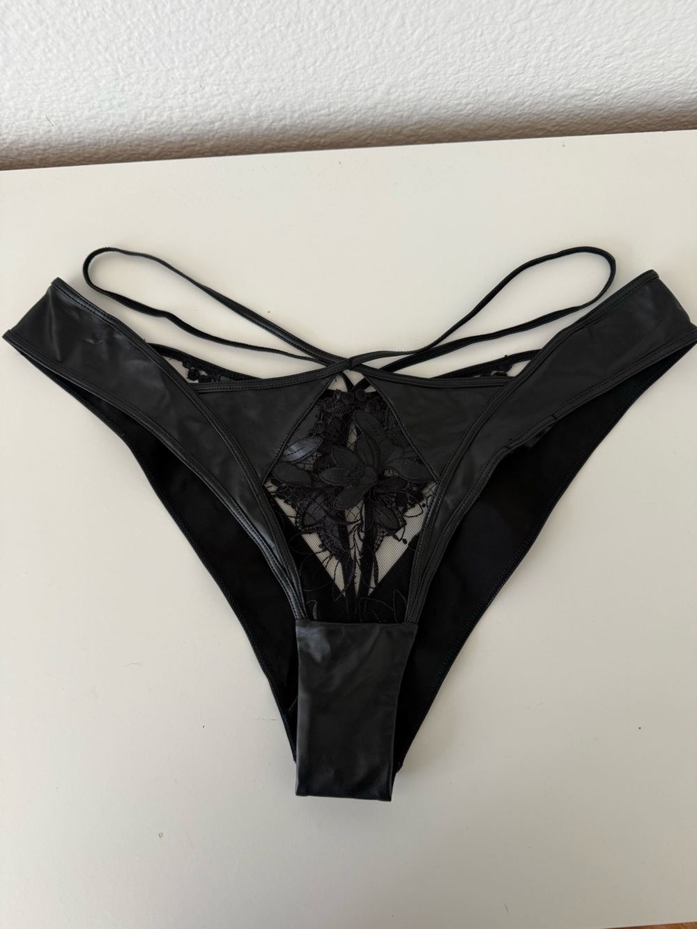 Honey Birdette Black Lace & Strap High-Cut Bikini Brief